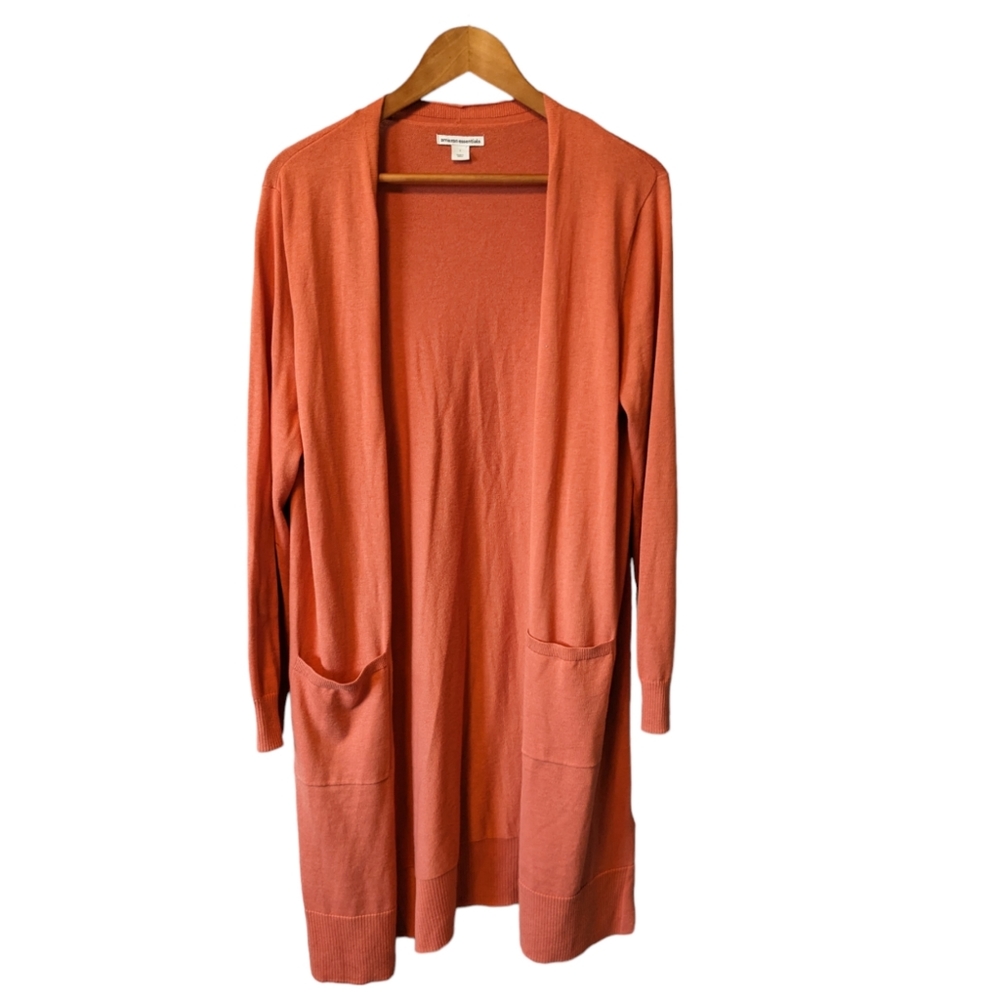 Peach Cardigan Sweater Long Sleeves Open Front W/Pockets Sz. L